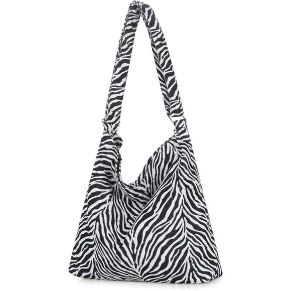 Women Zebra White Imported Canvas Retro Large Size Shoulder Crossbody Tote Bag - Picture 2 of 4